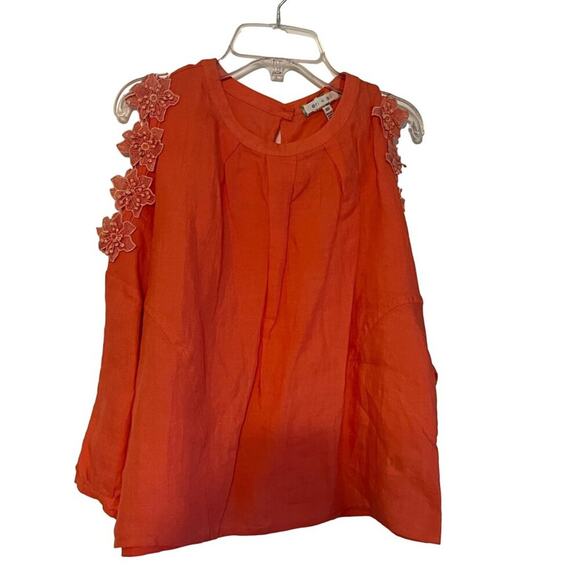 Anthropologie Eri + Ali Jemima Top Blouse Women's XS 100% Linen Cold Shoulder 3/ - Picture 1 of 5